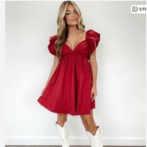 MAKK / Day + Moon Tie-Back Ruffle Crimson Mini Dress NWT size M